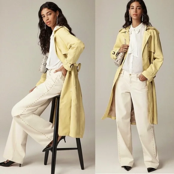 NEW J‎ CREW Butter Yellow Recycled Nylon Oversized Double Breasted Trench Coat 6 - Picture 3 of 8